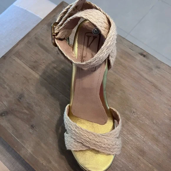 Rafia High Platform Sandals, Ankle, Sz 6.5 - Picture 6 of 8